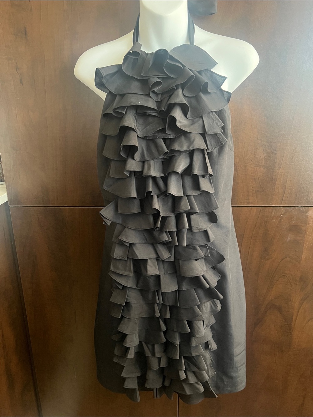 Ruffle Halter Mini Dress in black